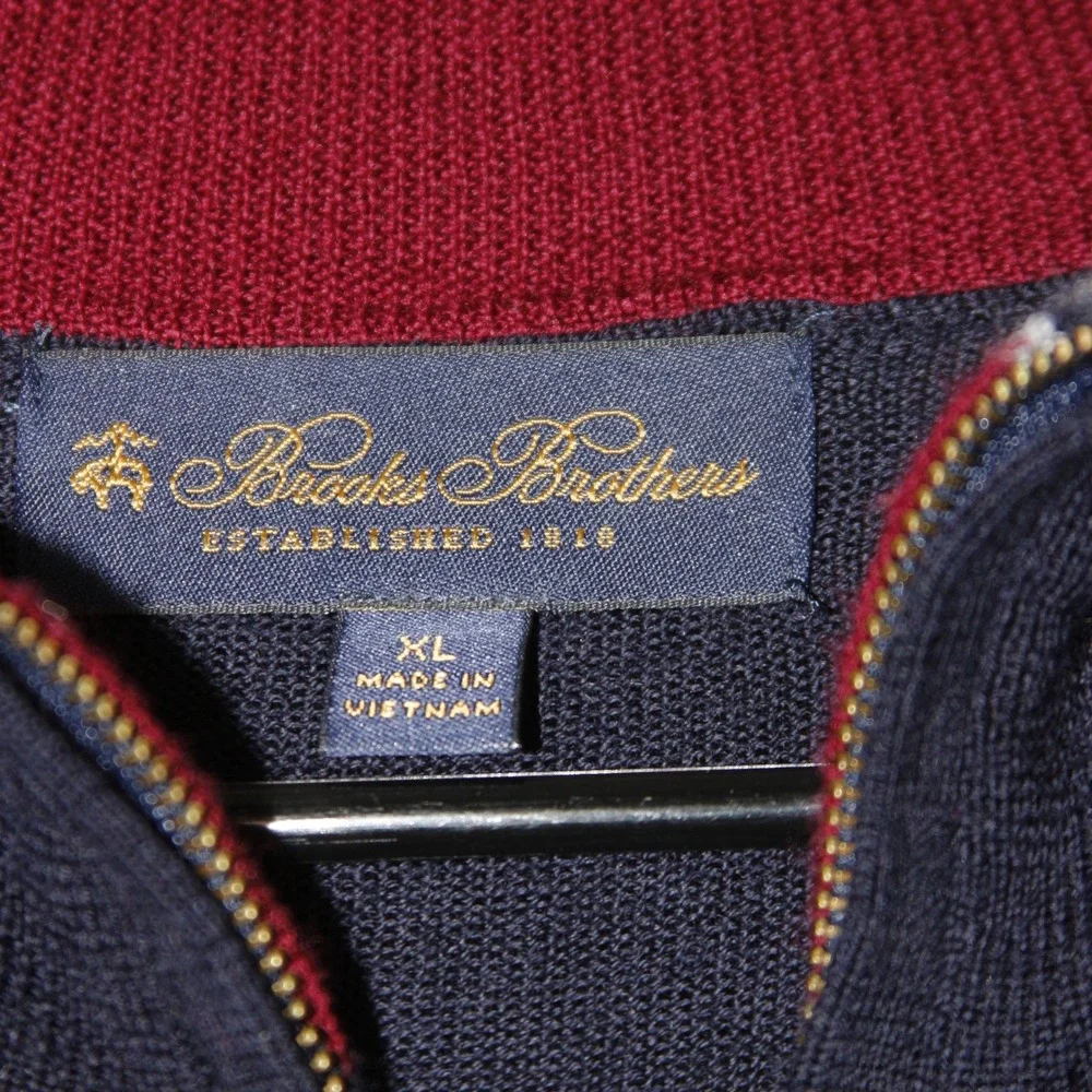 Brooks Brothers Quarter Zip Pullover Sweater Mens XL‎ Navy Blue Mock Neck Knit
